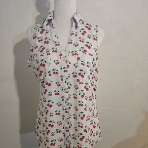 Express Cherry Print Tank Top - White and Red Size S